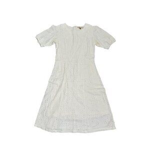 Downeast Womens White Eyelet Midi Dress With Puff Sleeves & Back Zipper Closure